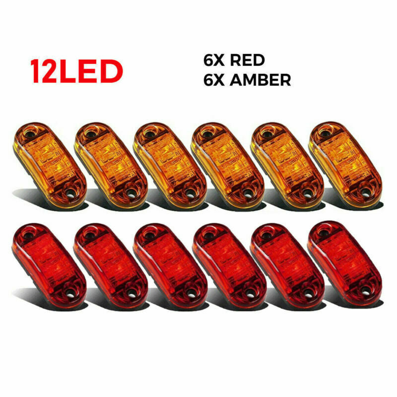 12PCS Marker Lights 2.5 LED Truck Trailer Oval Clearance Side Light Amber Red