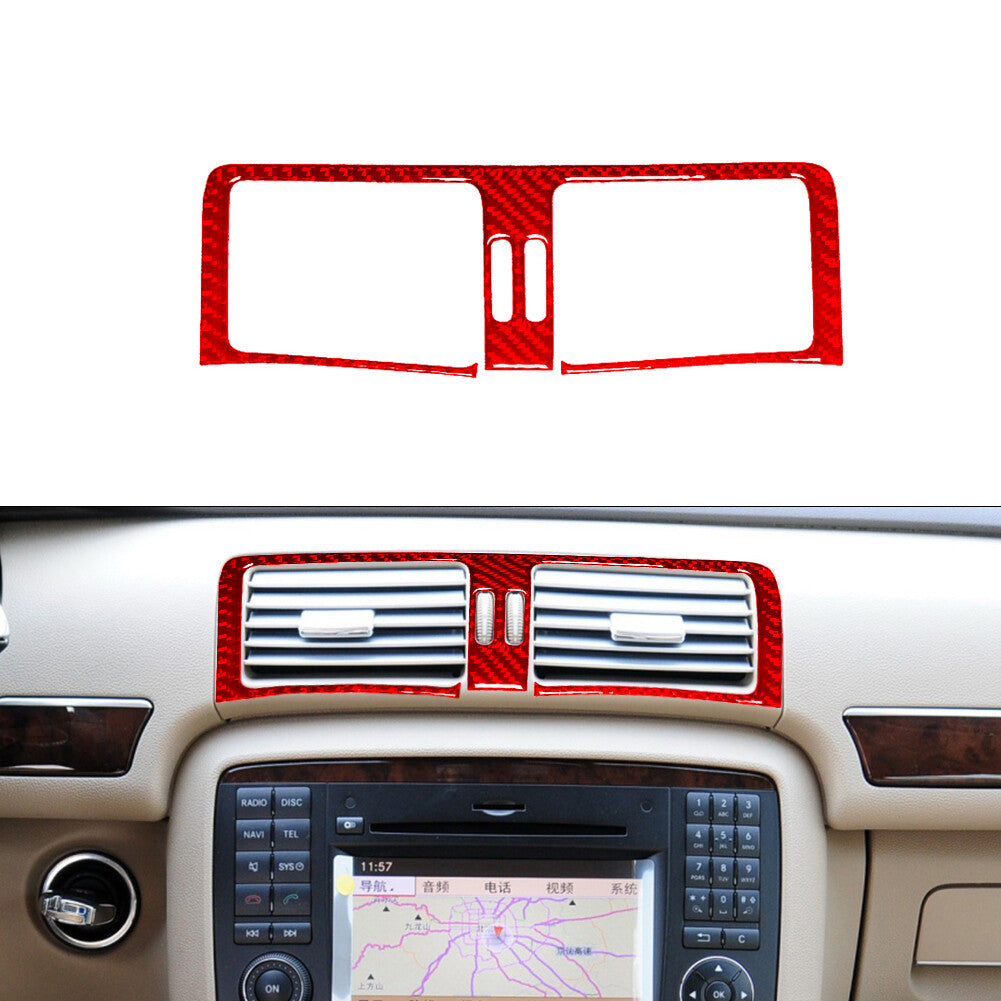 Red Center Air Vent Trim Decor Cover Carbon Fiber for Mercedes R-Class 2009-2012