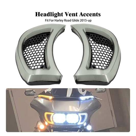 Headlight Vent Accent Amber White LED Light Clear Lens for Harley Road Glide 15+