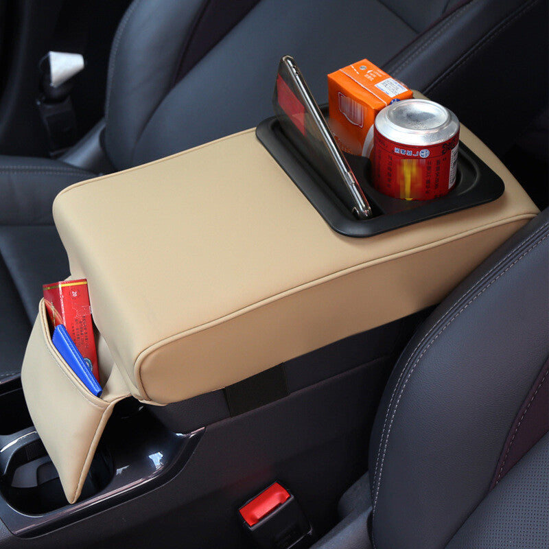 Car SUV Dual Cup Holder Armrest Mat Center Console Storage Mat Protective Cover Beige