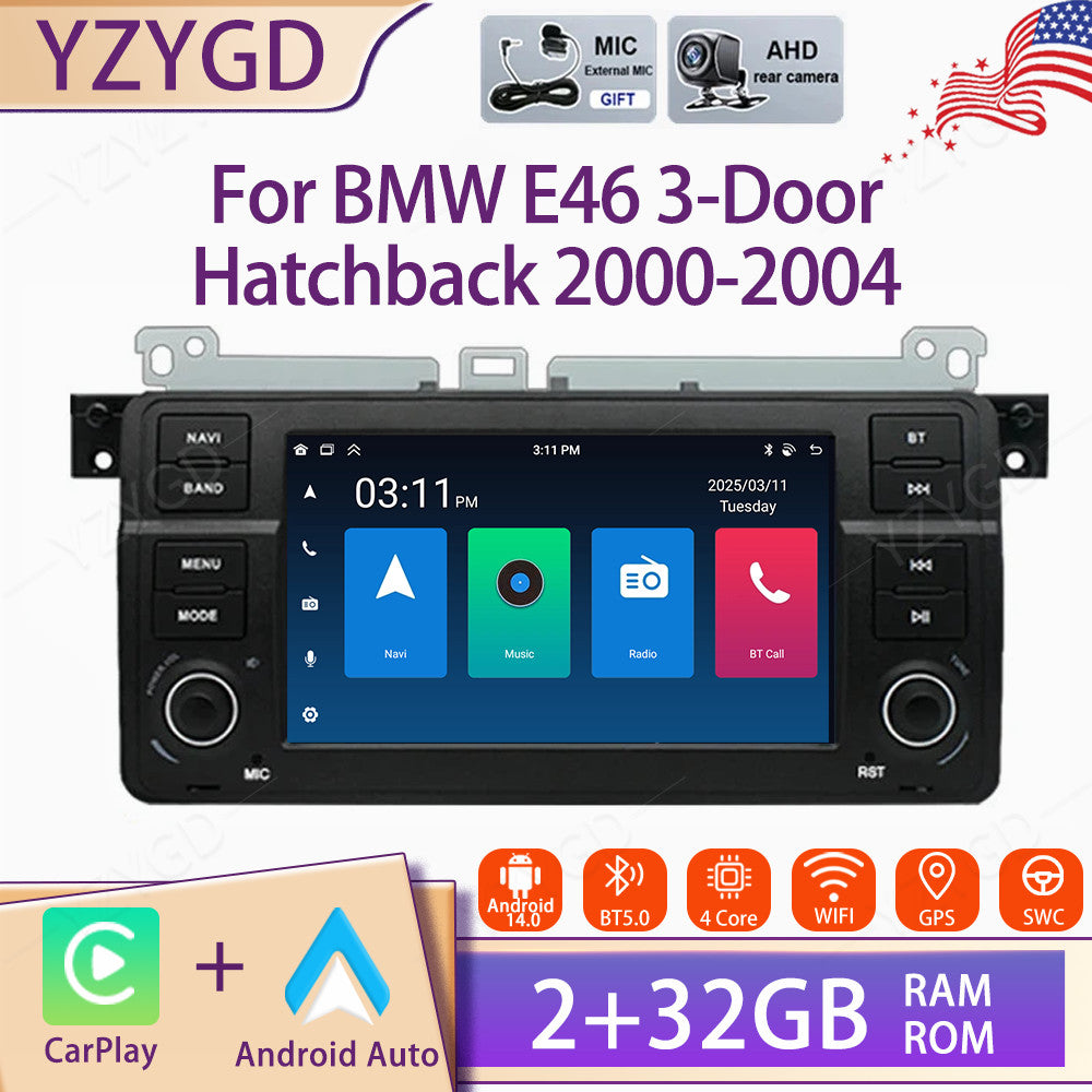 for BMW E46 3-Door Hatchback 2000-2004 Android Car Radio CarPlay WiFi GPS Screen