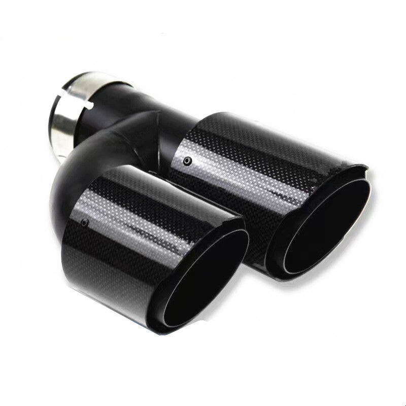 1Pcs Car Left All Black Glossy Carbon Fiber Exhaust Pipe H Rear Exhaust Tip End
