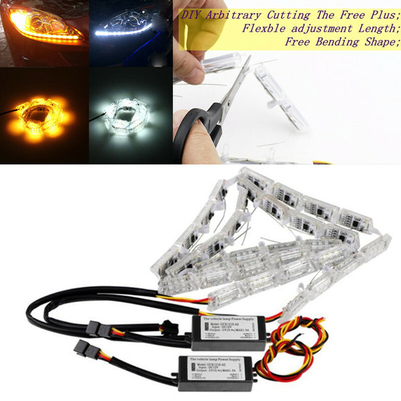 Car LED Running Light Strip Switchback Sequential Turn Signal Lamp White Amber
