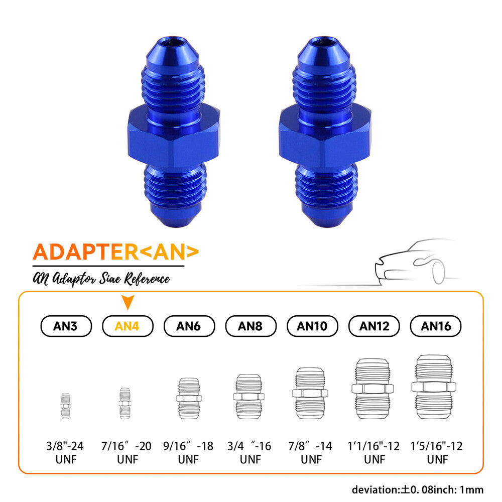 4AN Male Flare Coupler Union Straight Fuel Hose Adapter Fitting 7/16-20 UNF BL