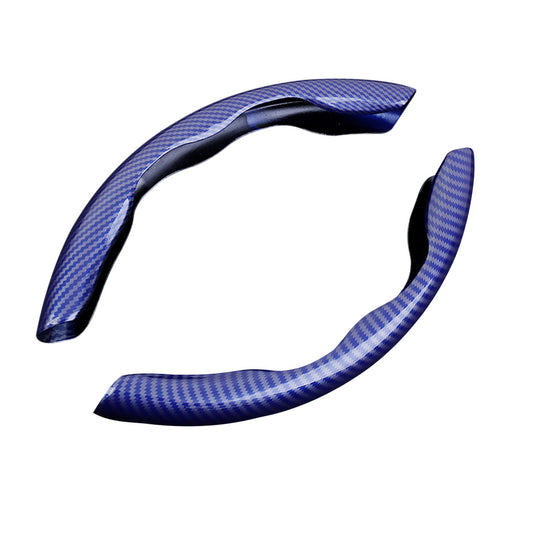 2-Piece Carbon Fiber Blue Car Steering Wheel Booster Anti-Slip Universal Accessory