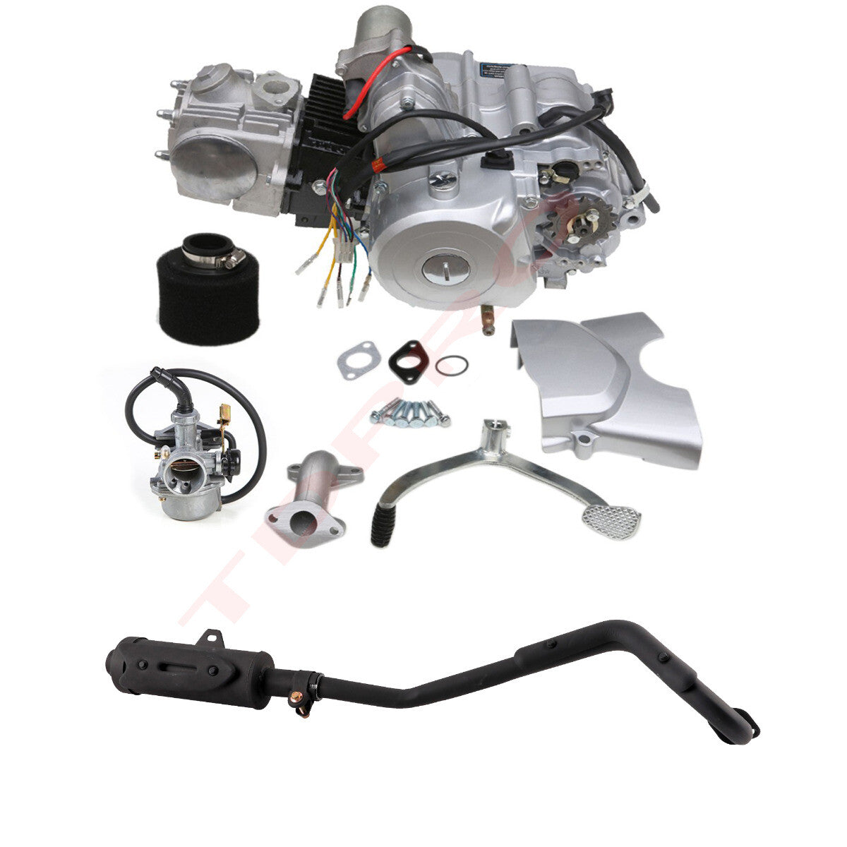 125cc All-Terrain Vehicle Semi-Automatic Engine Motor Kit with Exhaust Replacement for 110cc Go-Kart 4 ATC70