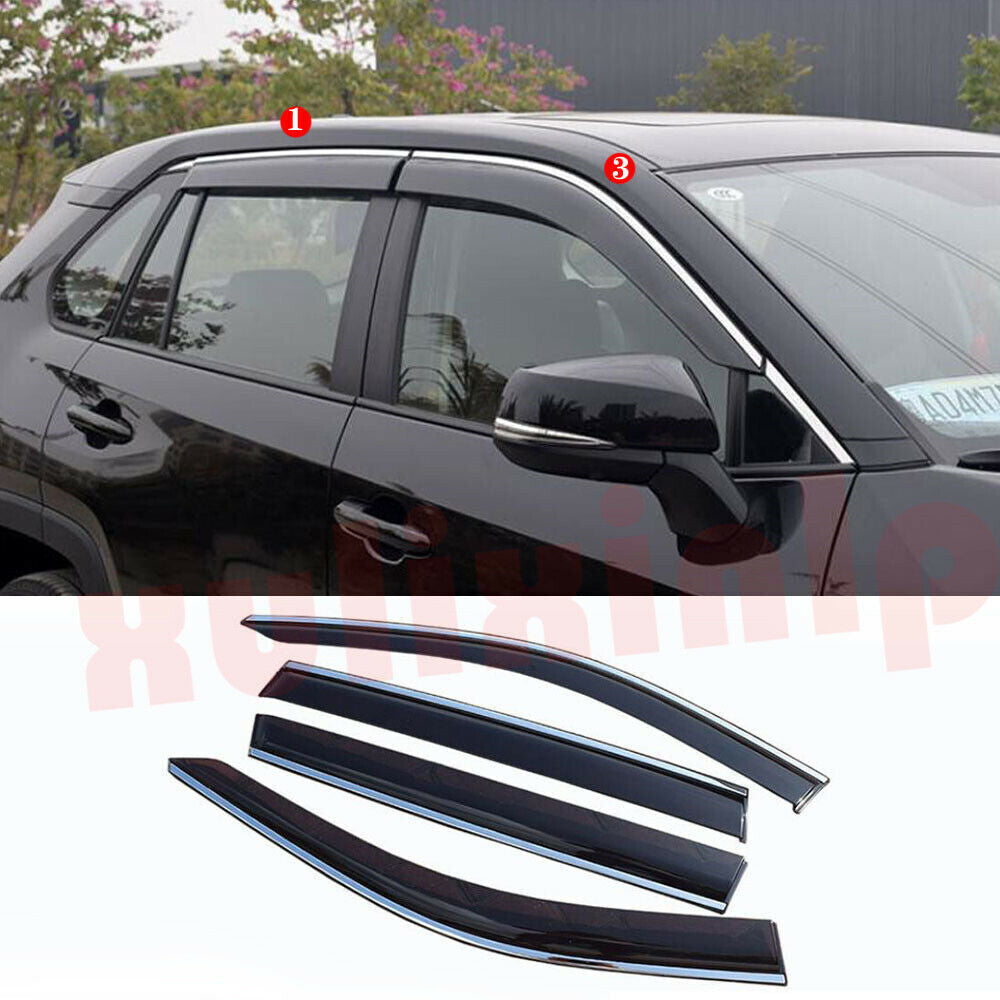 for Toyota RAV4 19-2023 Black W/Chrome Window Visor Vent Shade Guard Sun Rain 4x