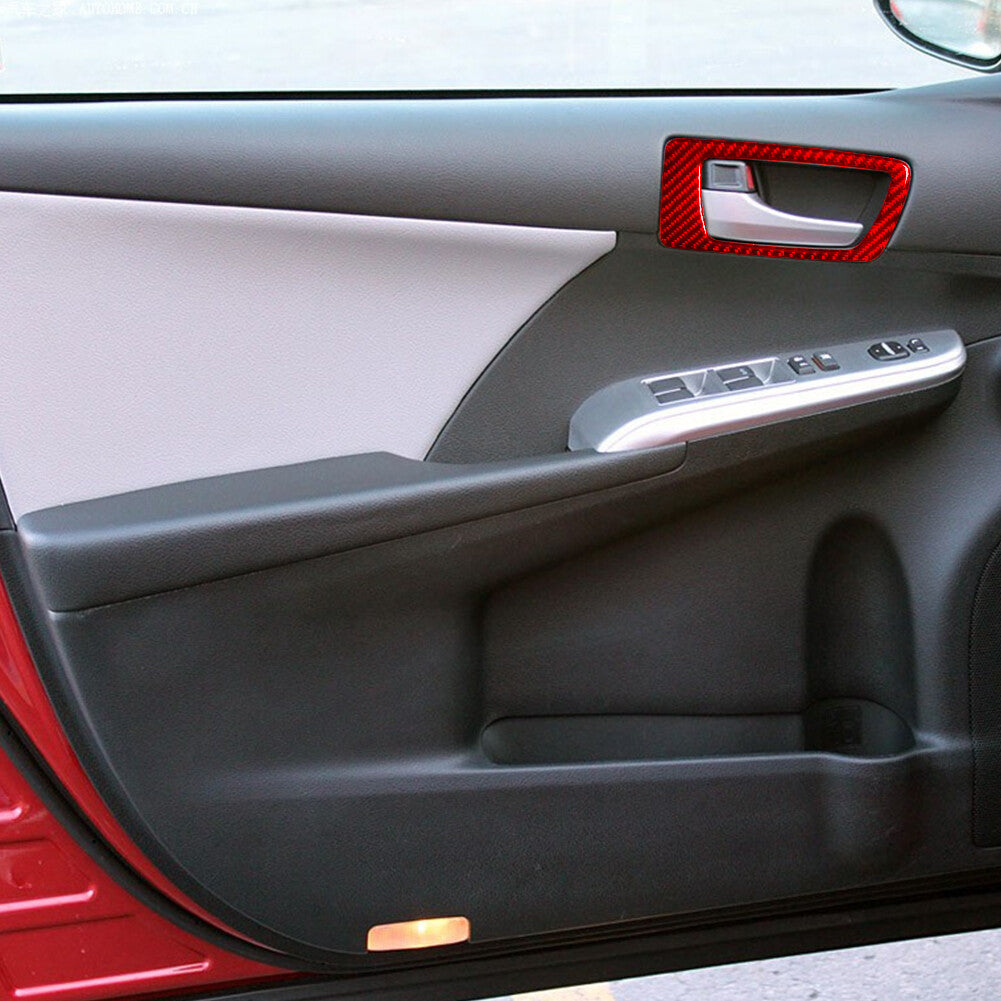 4x Red for Toyota for Camry Carbon Fiber Interior Door Handle Frame Cover 2012-2014