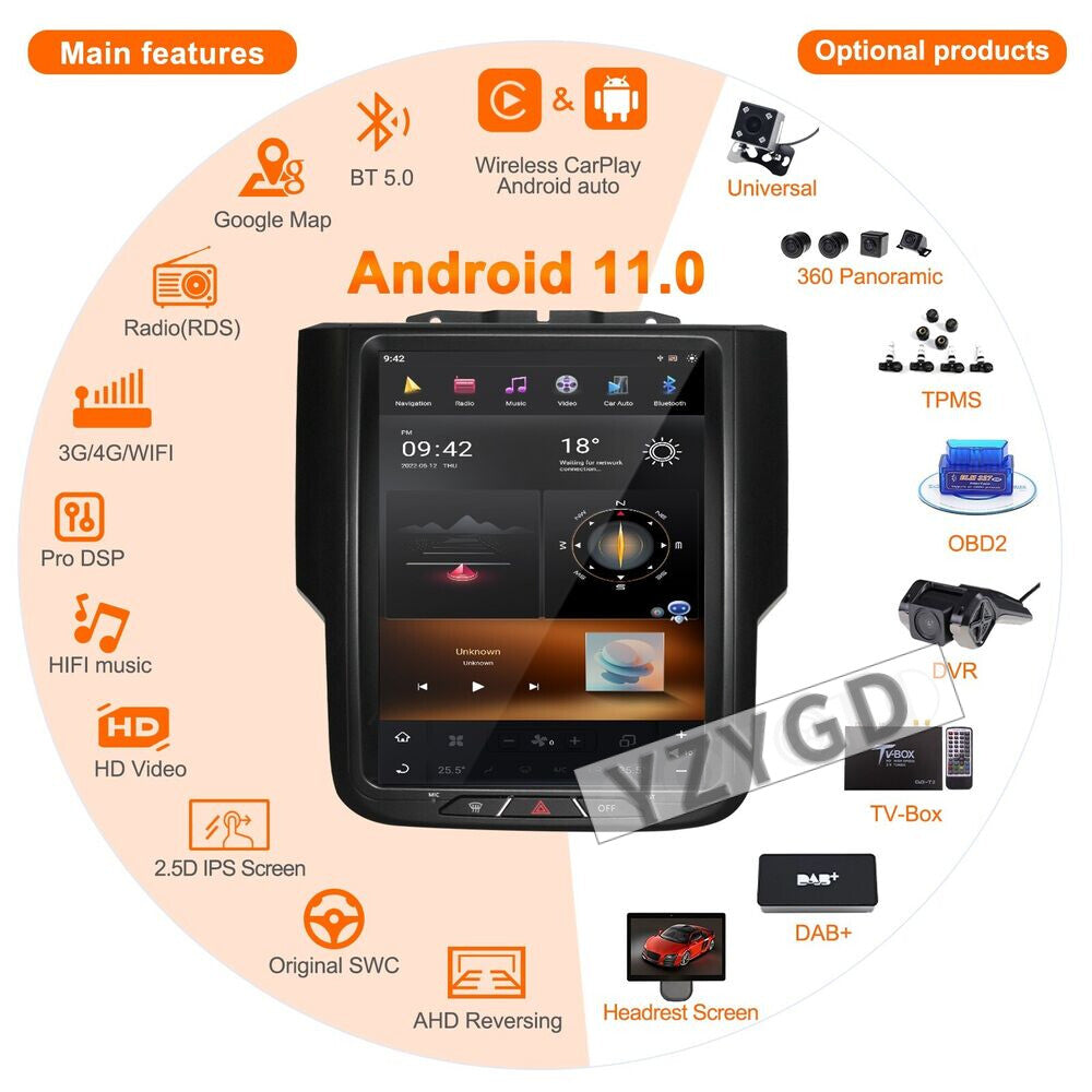 Android for Dodge for Ram 1500 2013-2018 Carplay Car Radio Stereo Screen Receiver