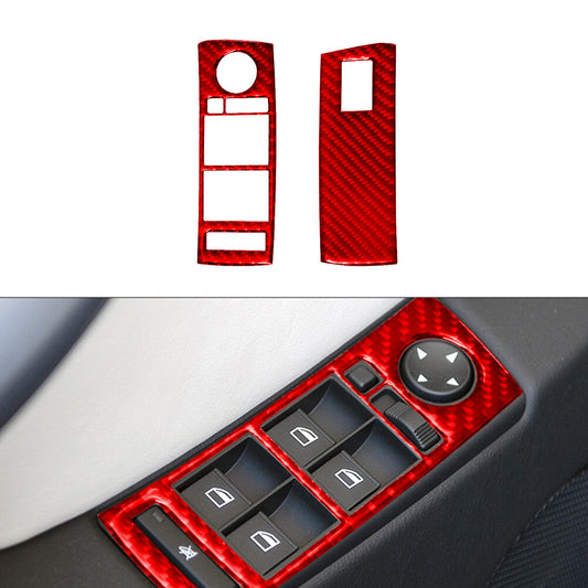 2X Red Carbon Fiber Front Window Regulator Trim Type A for BMW X5 2000-2006