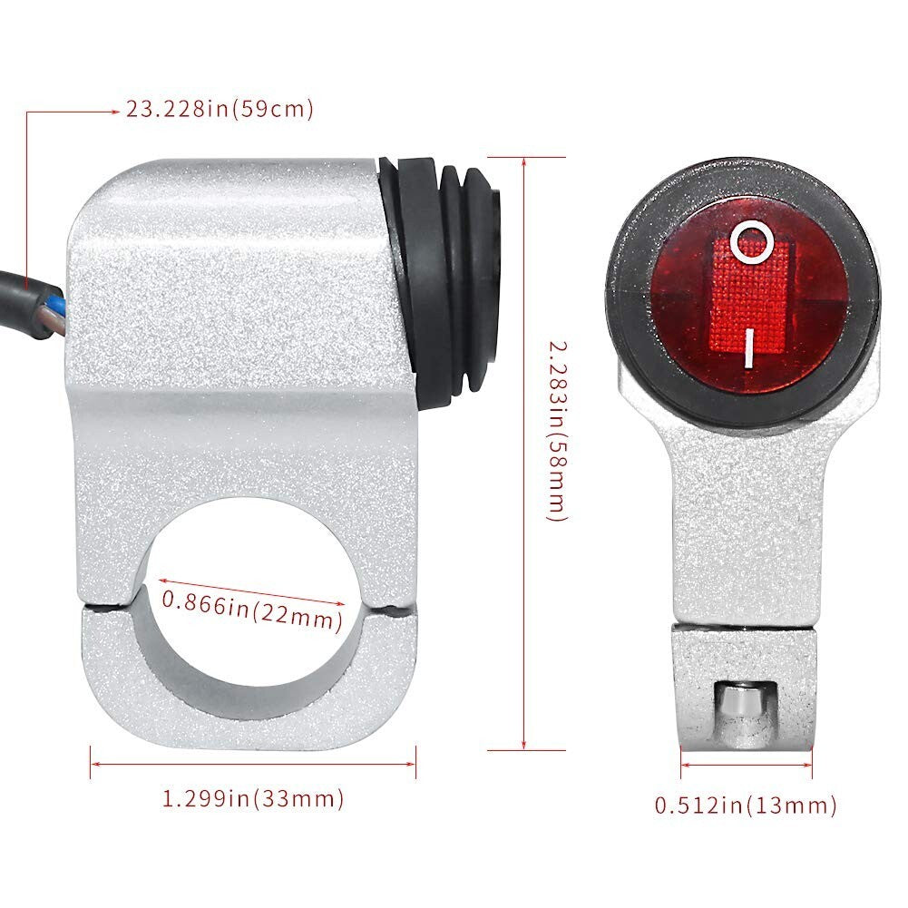 7/8 ATV Handlebar Light Switch,Double Coated, LED Fog Light ON/OFF Switch 12V