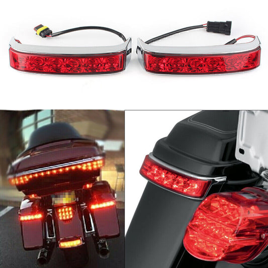 for Harley 2014-2019 2x LED Saddlebag Brake Taillight Chrome Housing/Red Lens