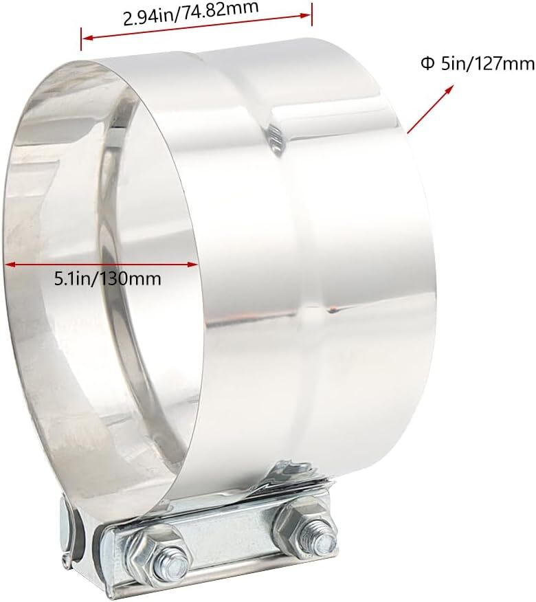 5-inch exhaust clamp hose, 2-turn connector with exhaust clamp, 304 stainless steel.