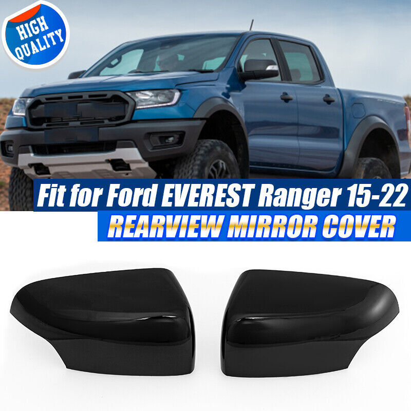 2015-2022 for Ford Ranger Rearview Side Wing Mirror Cover Caps Gloss Black Pair