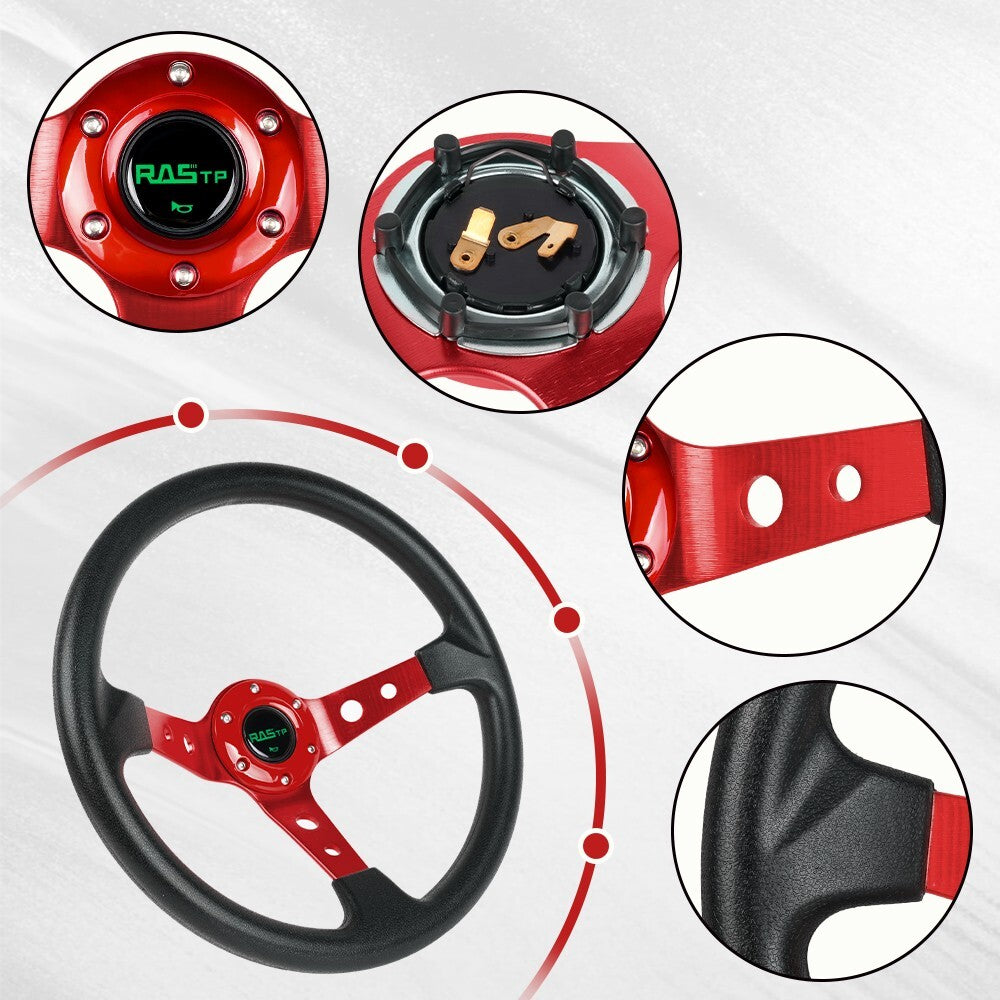 14 350mm 6 Bolt Racing Car Steering Wheel w/Horn Button Deep Dish 95mm