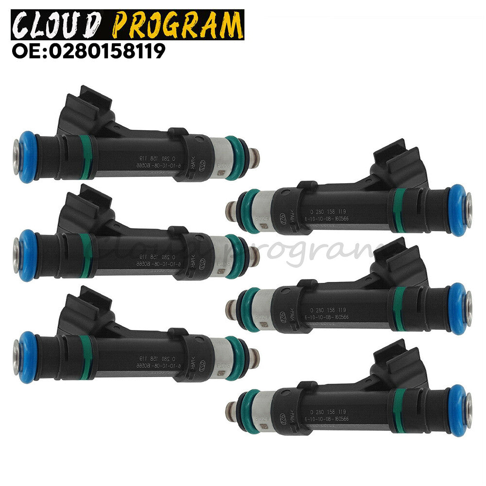 6PCS Fuel Injectors 0280158119 For 07-2010 for Chrysler for Dodge for Jeep 3.3 / 3.8L FJ1029