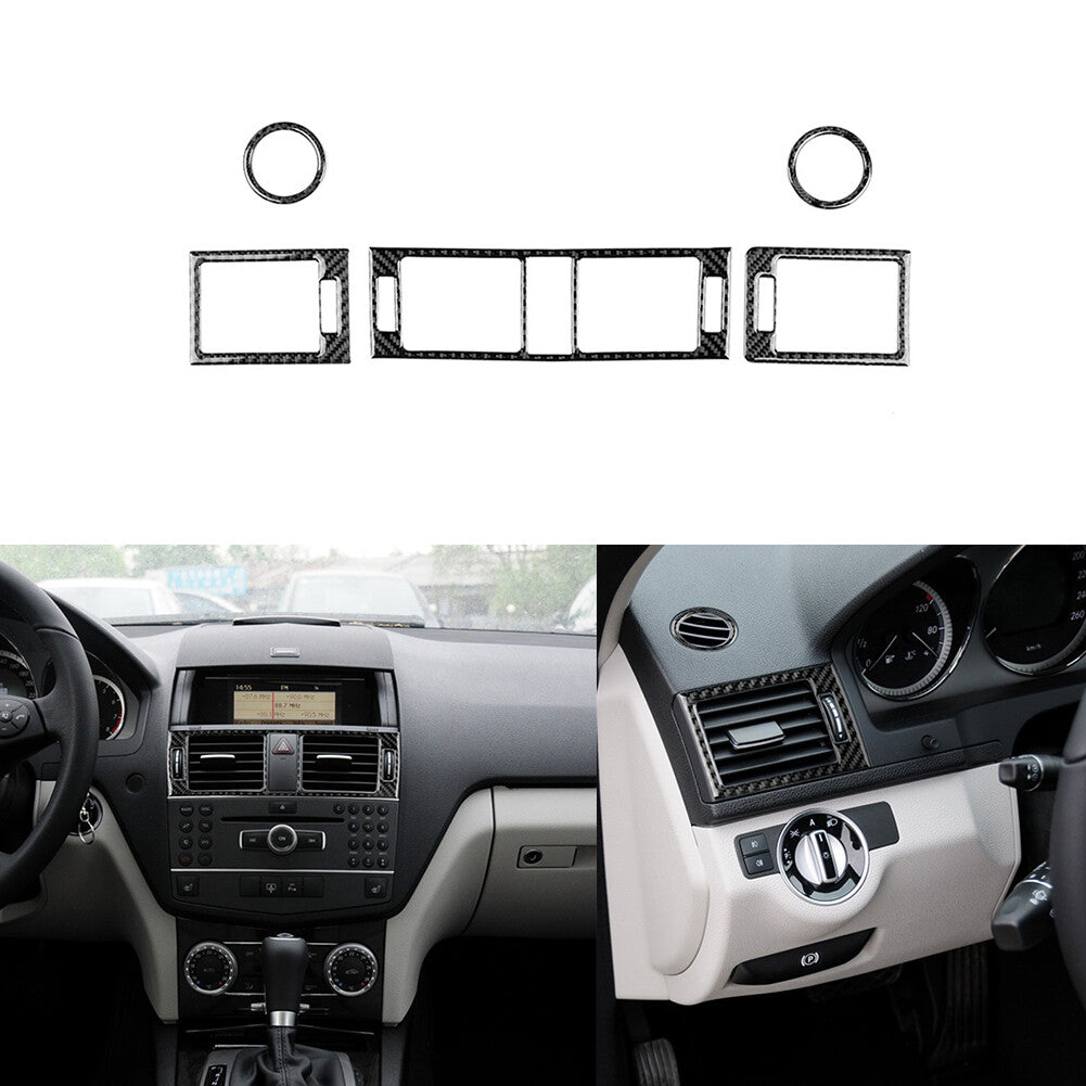 5x Carbon Fiber Vent Outlet Trim for Mercedes-Benz C-Class W204 11-13
