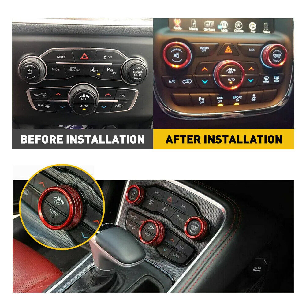 3x AC Radio Switch Trim Ring Knob Cover Fit for Dodge for Challenger / for Charger 15-20