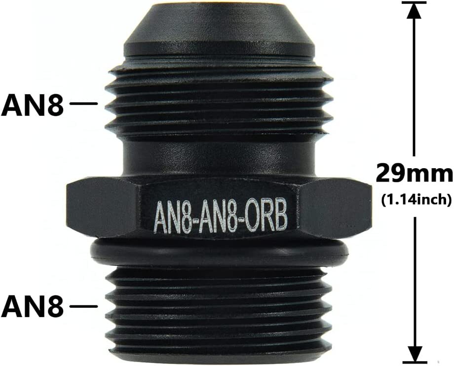 Black 6/8AN Flare to 6/8/10AN ORB Male O-ring Fuel Pump Rail Adapter Accessory (2 Pieces)