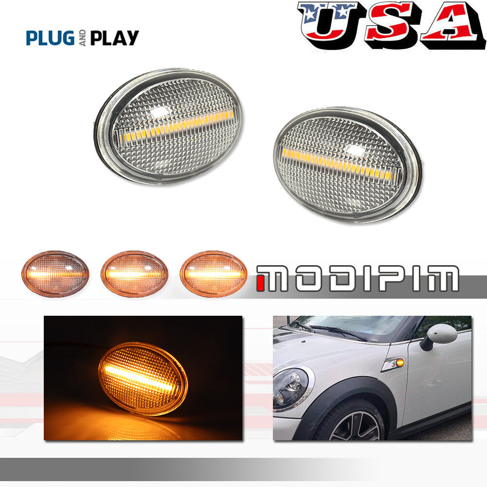 Sequential LED Side Marker Lights for Mini Cooper S R55 R56 R57 R58 R59 with Clear Lens