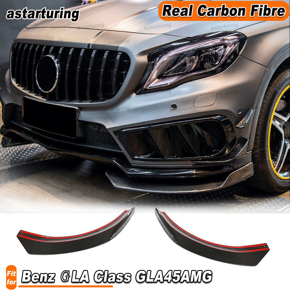 for Benz X156 GLA45 17-19 REAL CARBON Front Bumper Lip Splitter Canard Fins