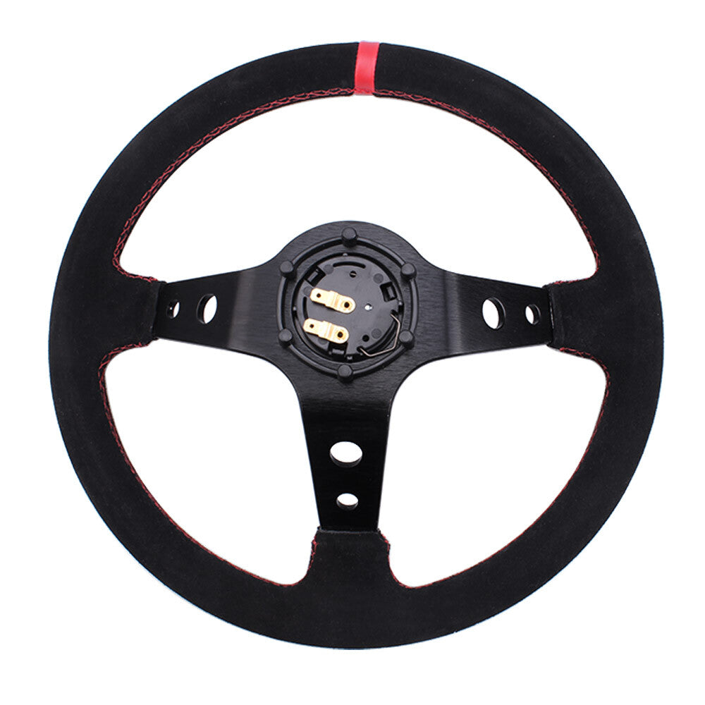 14INCH Suede Leather Deep Dish 93mm Drifting Racing JDM Steering Wheel