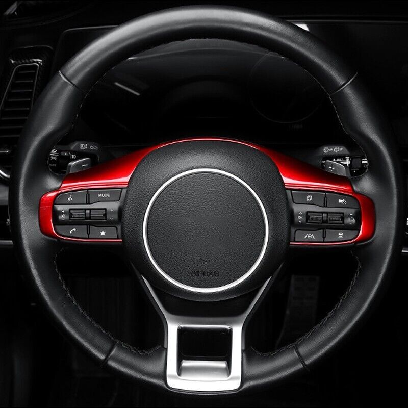 Shiny Red Interior Steering Wheel Frame Button Cover Trim for Kia K5 2021-23