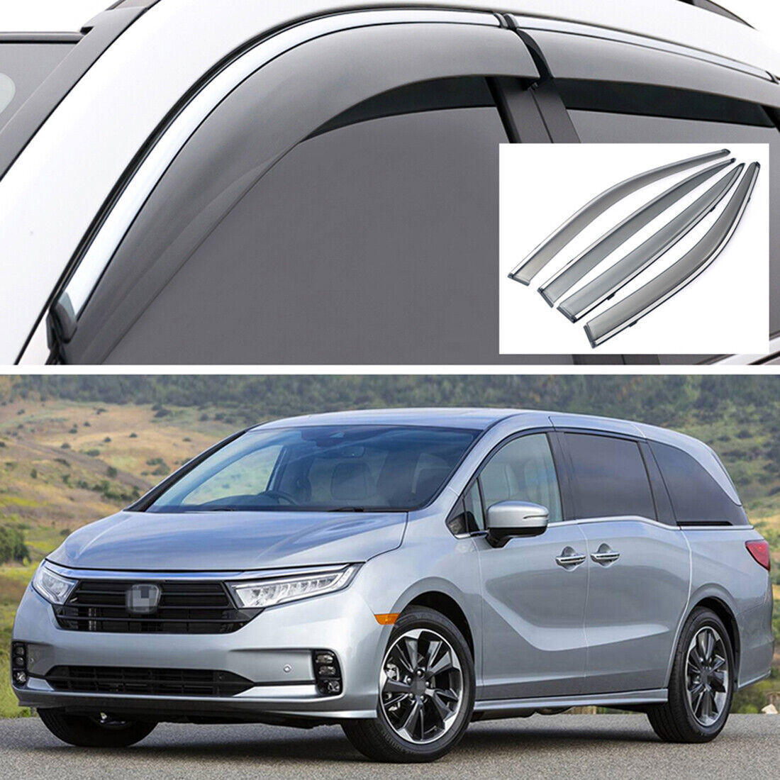 4X Window Deflector Visors Sun Rain Guards Vent Shade for 18-2024 for Honda Odyssey