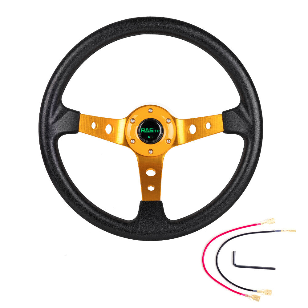 350mm 14inch Deep Dish 6 Bolt Racing Steering Wheel Aluminum Horn Button