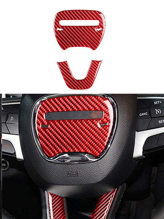 for Dodge for Challenger 2015-2020 Red Steering Wheel Trim Cover Decor Carbon Fiber