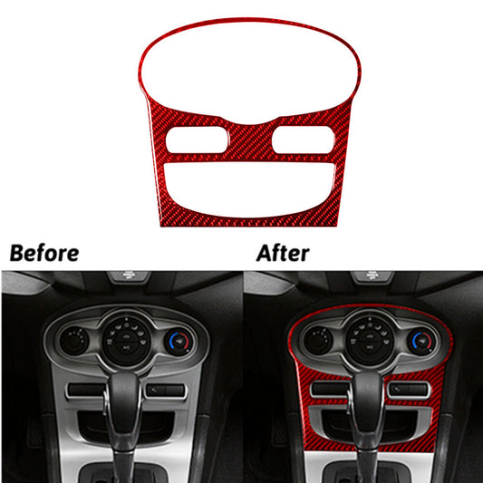 Red Carbon Fiber Climate Control Console Cover Trim for Ford Fiesta 2011-2015