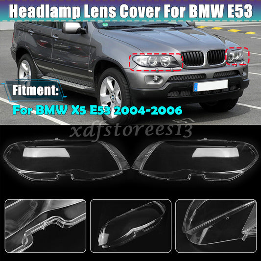 LeftRight Headlamp Headlight Cover Lens Plastic Shell for BMW for X5 E53 2004-2006