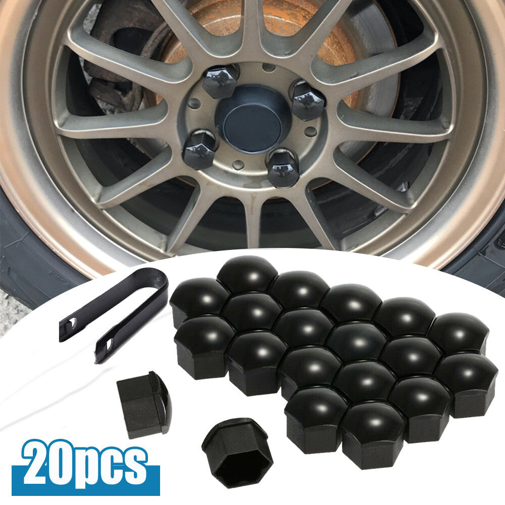 20pcs 17mm Black Car AUTO SUV Wheel Lugs Bolt Nut Cover Cap Puller for Audi for VW
