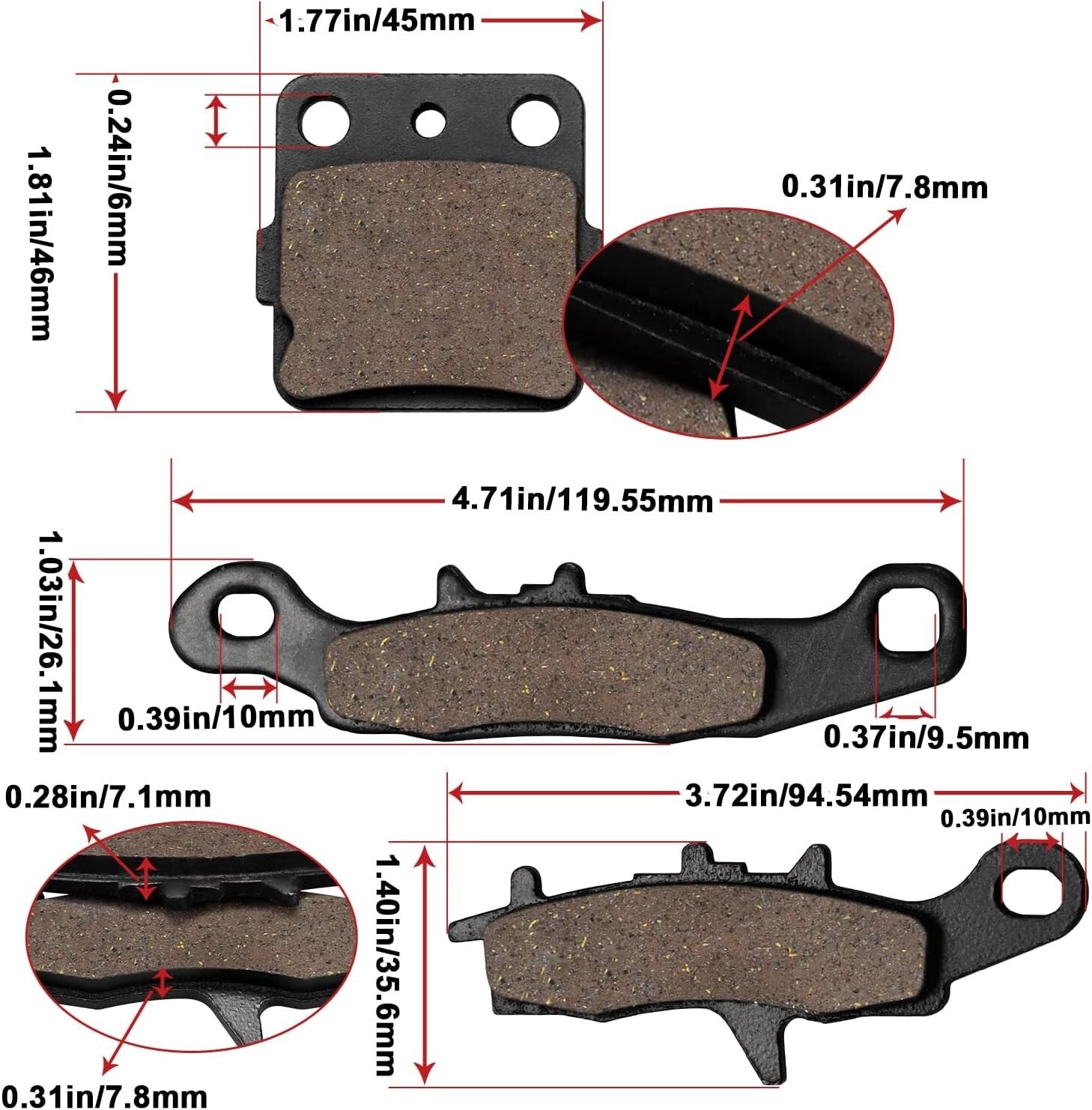 Front and Rear Brake Pads for Kawasaki KFX 450R KFX450R KSF450 2008-2014
