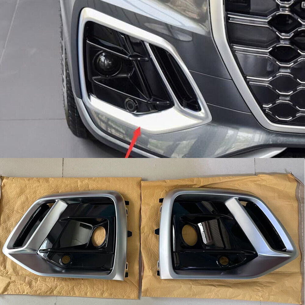 for Audi Q5 2021 2022 2023 Silver Fog Light Cover Mesh Grille Chrome Frame 2pcs