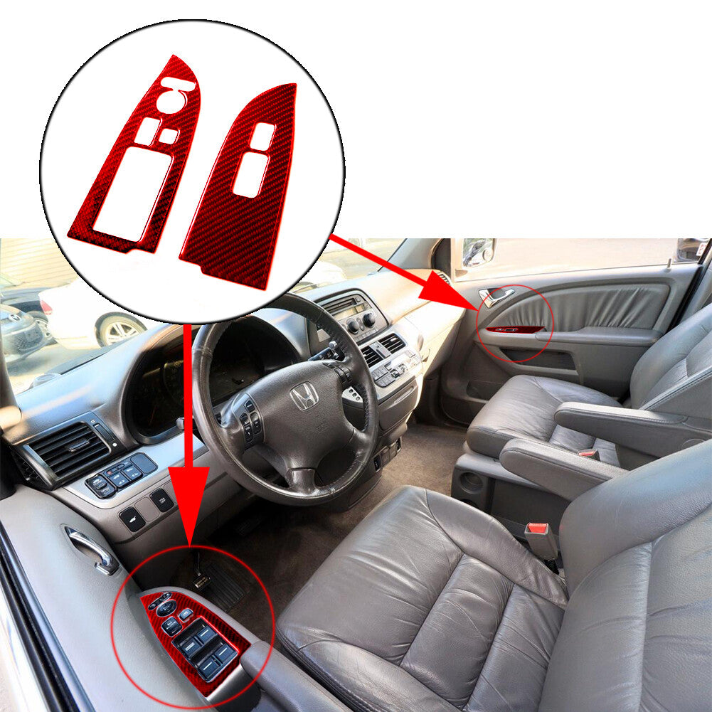 2x Red for Honda Odyssey 2005-2010 Carbon Fiber Front Window Control Cover Trim
