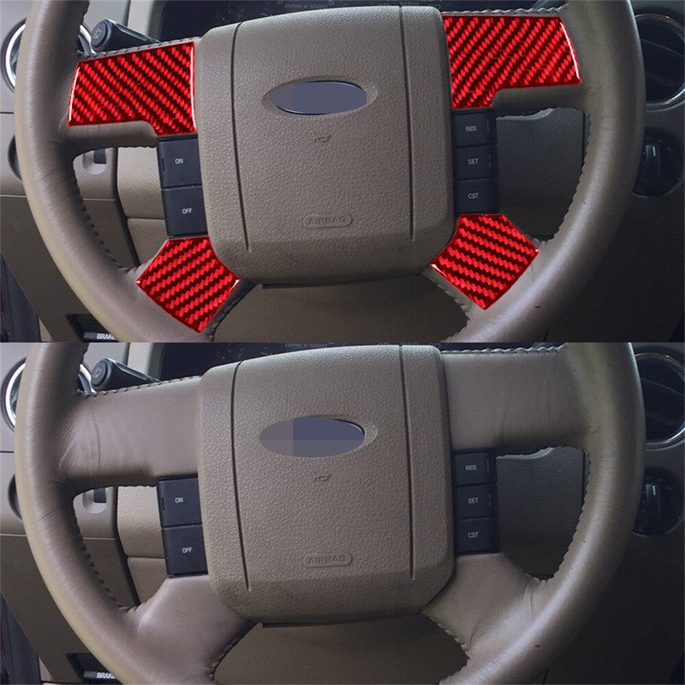 Red Carbon Fiber Interior Steering Wheel Panel Cover for Ford F150 FX4 2004-2008