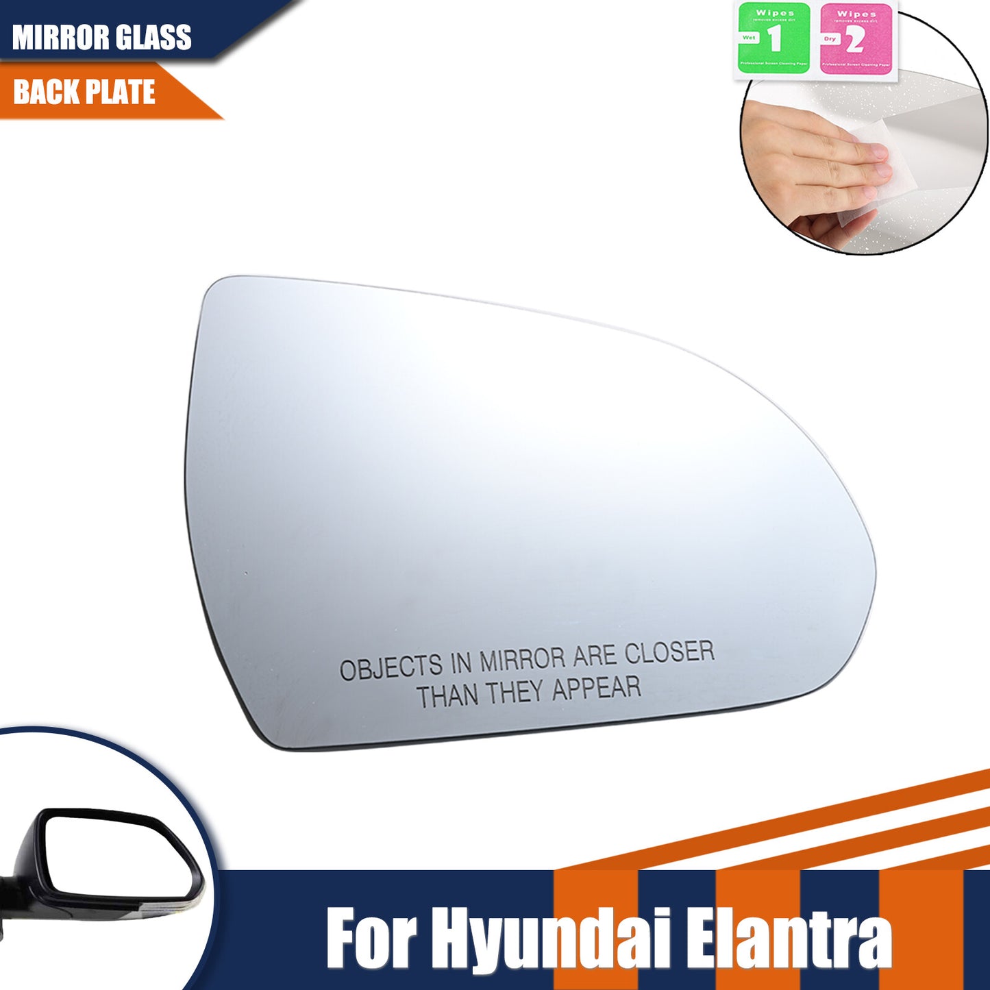 Right Side Heated Mirror Glass With Backing Plate for Hyundai for Elantra 2017-2020
