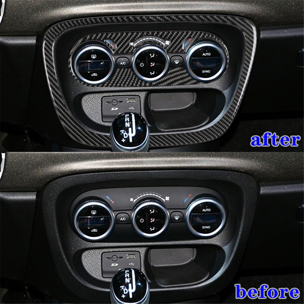 2X Carbon Fiber Interior Climate Control Panel Cover Trim for Fiat 500L 2014-17