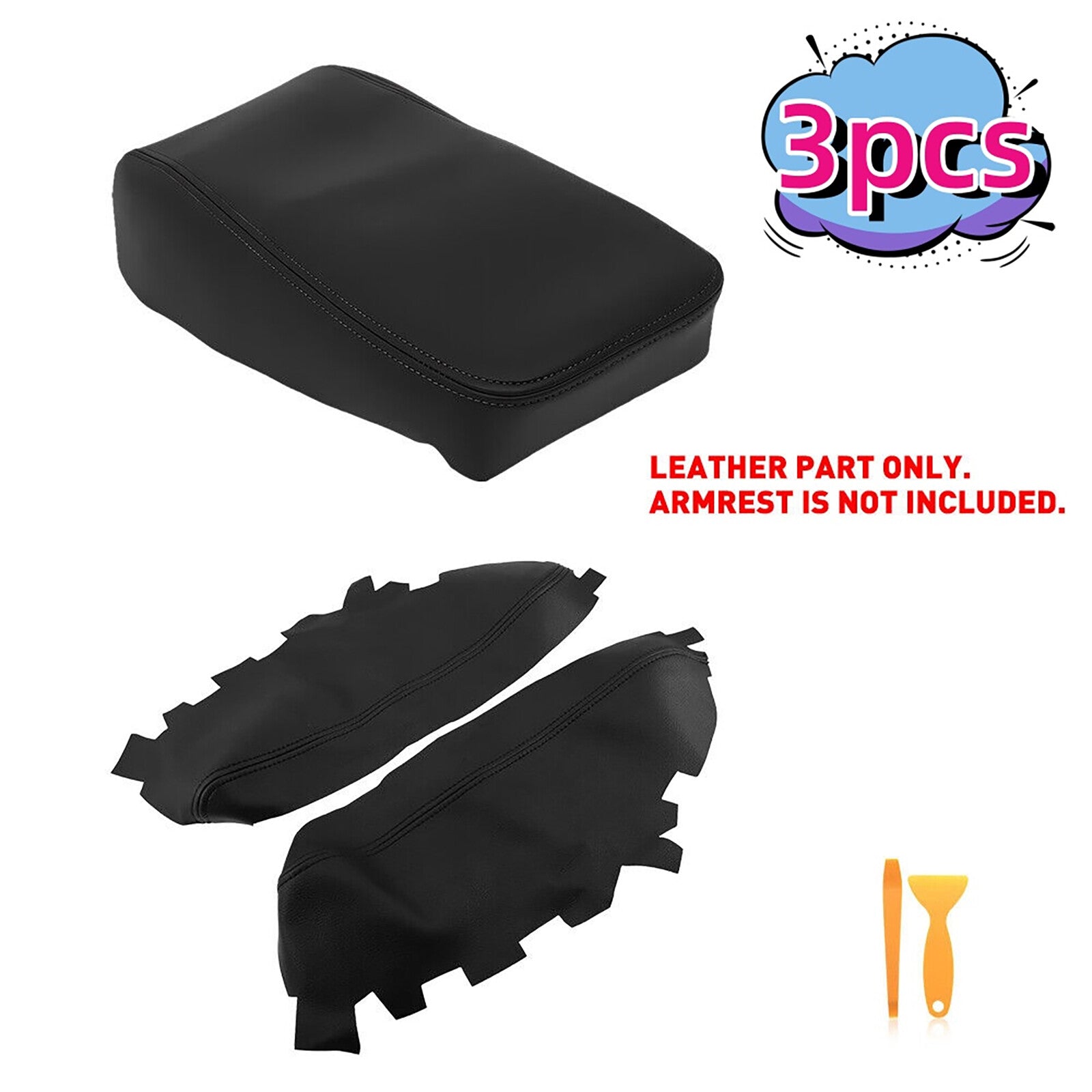 3Pcs Fits for Toyota for Avalon 2013-18 Console Cover Lid Armrest  Door Panel Black
