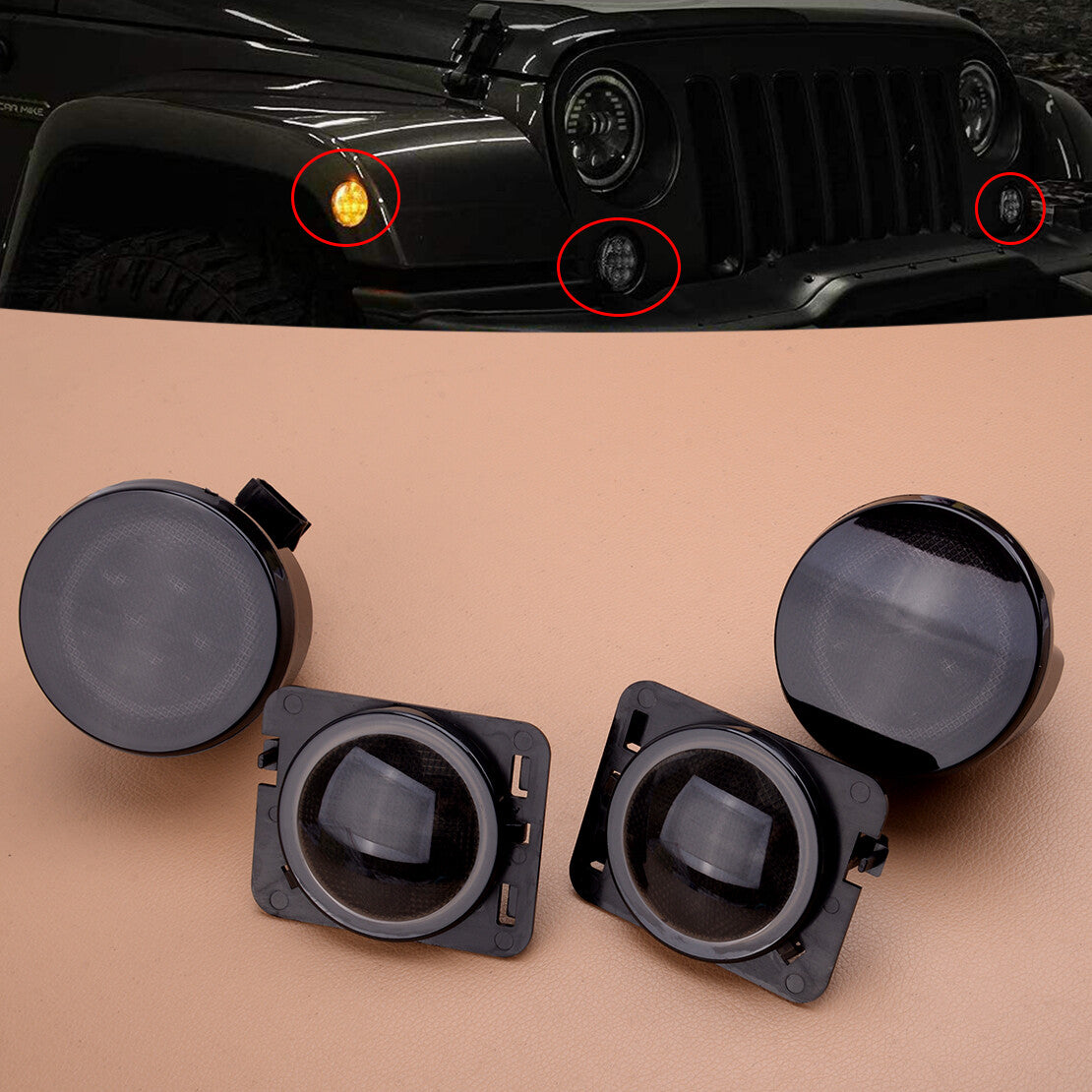2x LED Side Marker 2x Turn Signal Light Left Right Fit for Wrangler JK