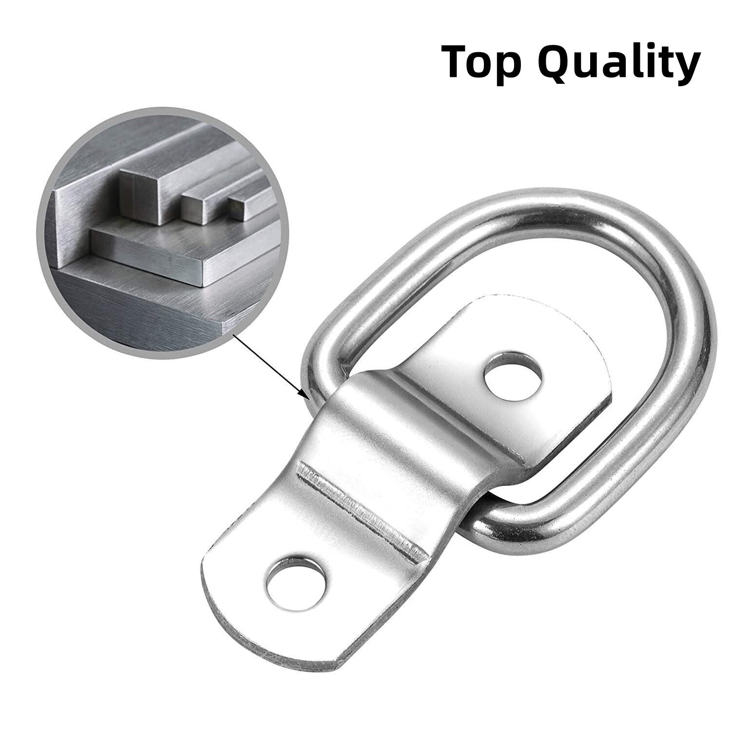 6-Piece D-Ring Anchor 1/4-inch Heavy Duty Stainless Steel Trailer Hooks