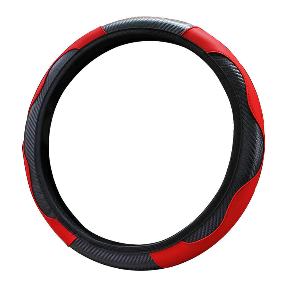 Microfiber Leather Car SUV Universal Steering Wheel Cover For 15 Black Red