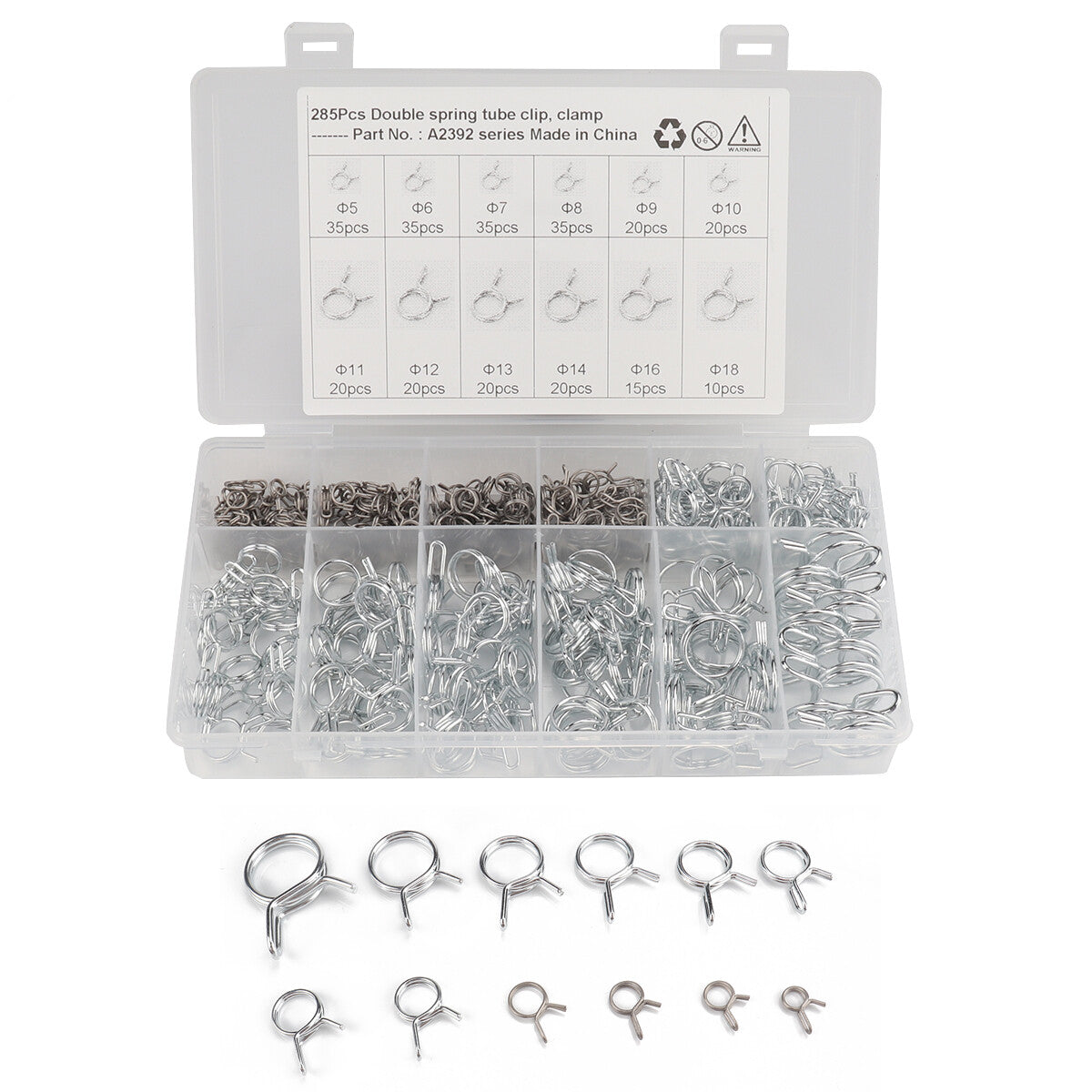 new 285x 5-18 mm flexible hose double spring clip kit for wires and fuel lines