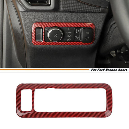 Red carbon fiber headlight switch cover trim accessory for Ford Bronco Sport 21 - 2024