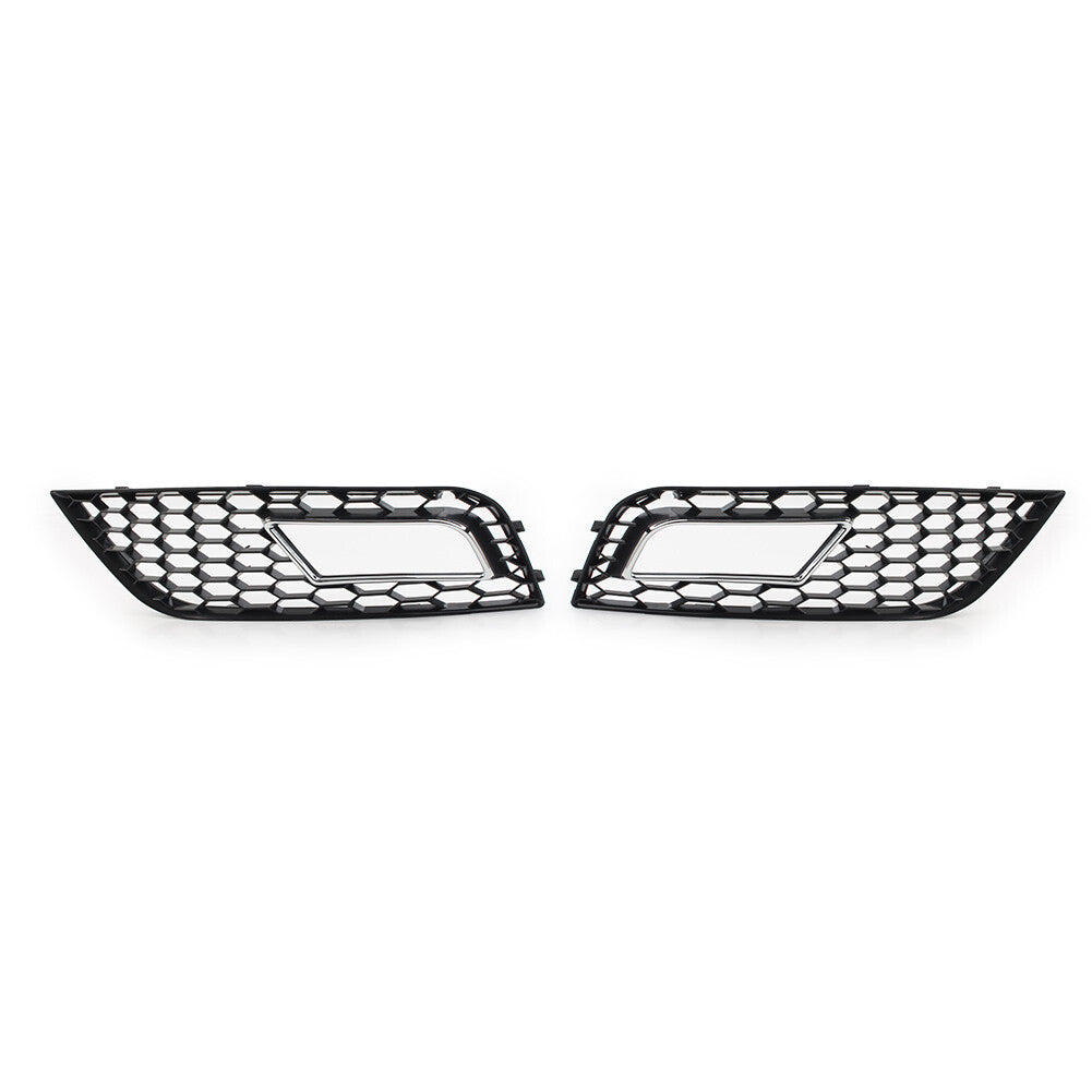 A pair of honeycomb hexagonal mesh fog light protectors for Audi A4 B8.5 2013 - 2016, silver.