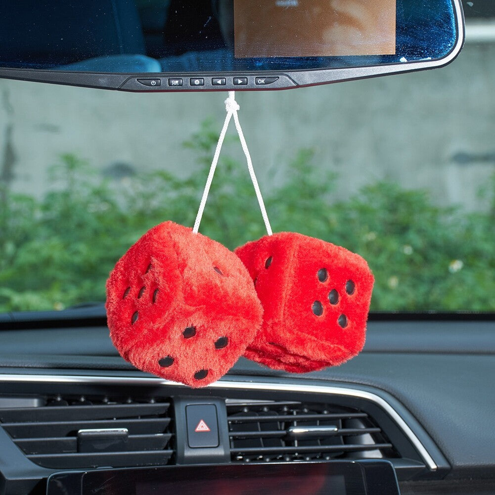 Red2.95¡± Fuzzy Plush Dice Retro Square Plush Hanging Mirror Fuzzy Dice Car Decor