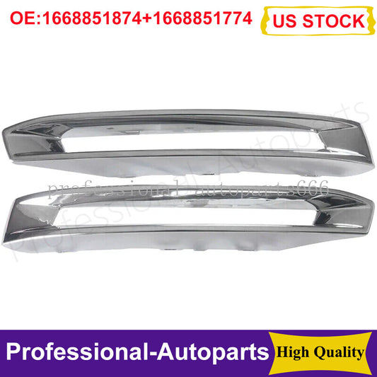 2-Piece Front Fog Light Protective Cover with Chrome Trim Suitable for Mercedes-Benz X166 GLS350d/400/500