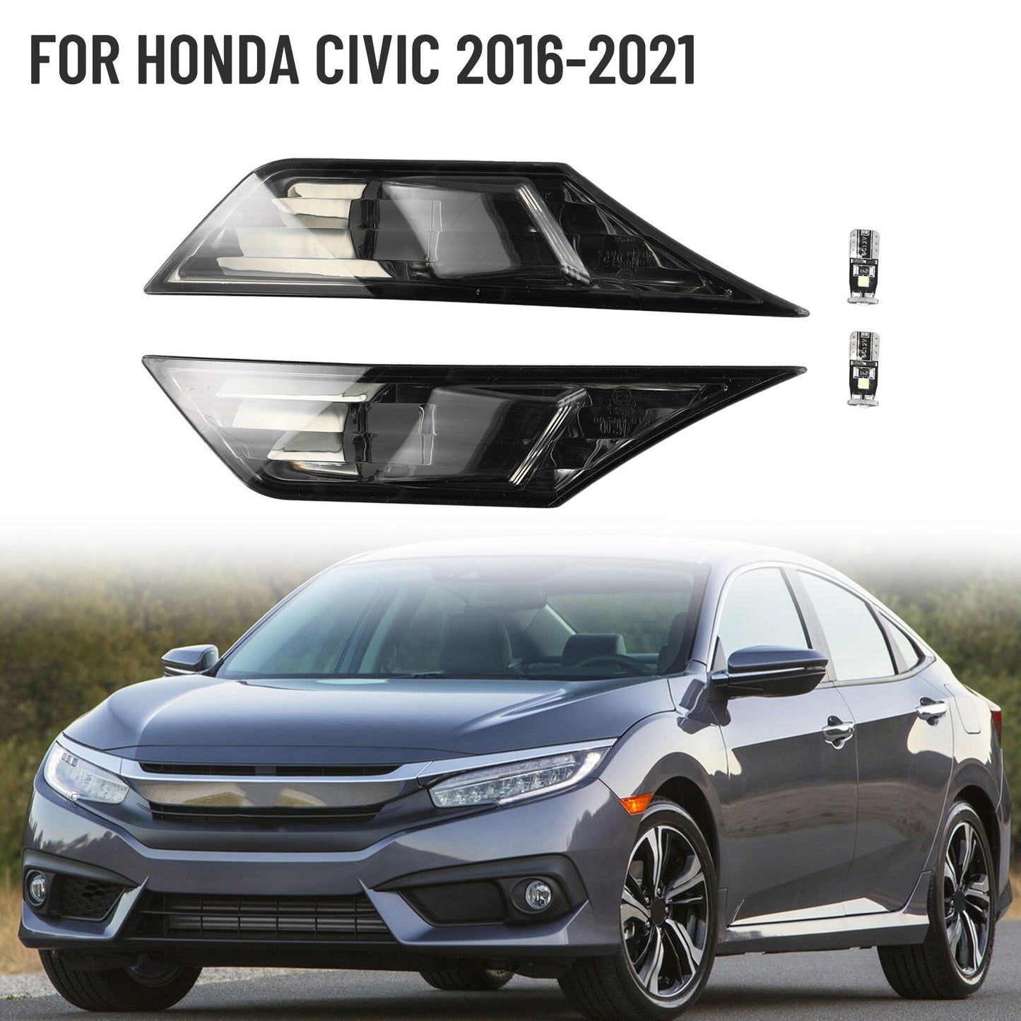 Suitable for Honda for Civic 2016-2021, turn signal width light retrofit with black LED bulbs.