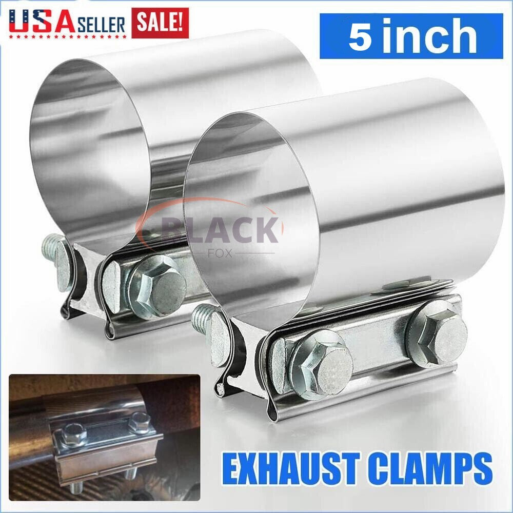 2x304 Stainless Steel 5-inch Butt Coupler Exhaust Pipe with Clamp Muffler